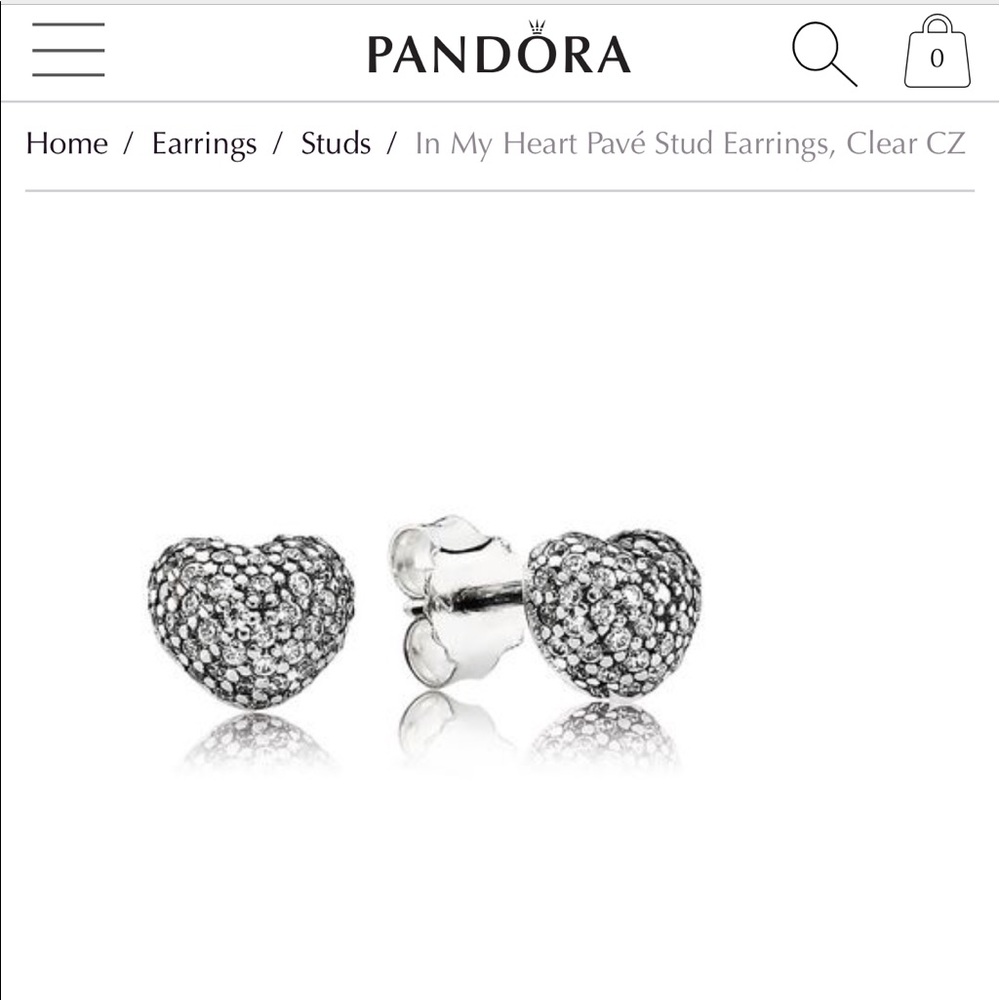 Pandora Clear CZ Pave Heart Stud Earrings - Silver